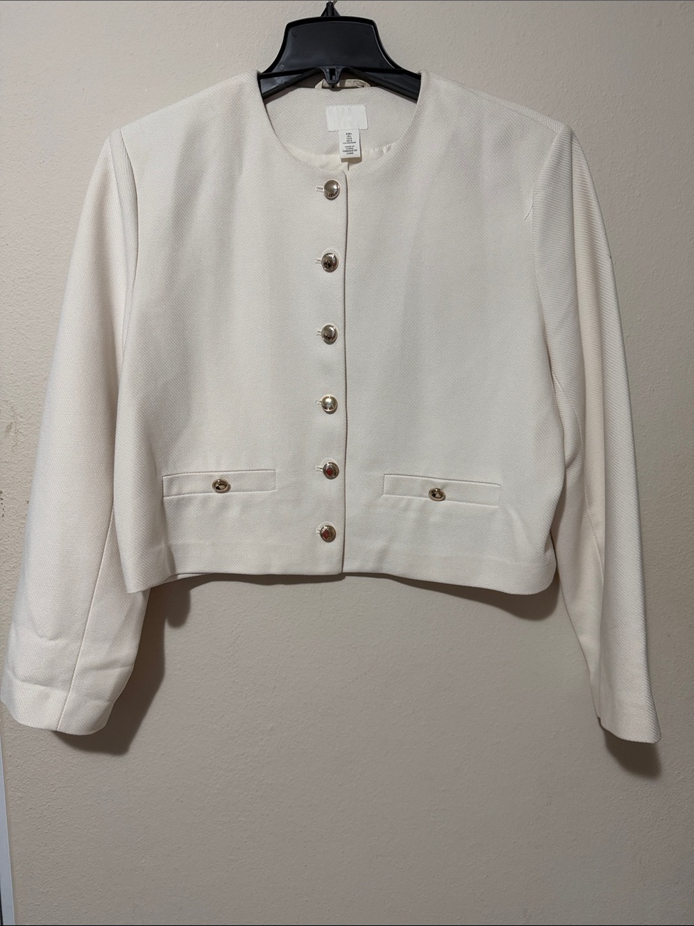 H&M Classic Ivory Cropped Button Jacket